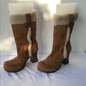 MIA Tan Shearling Heeled Boots
